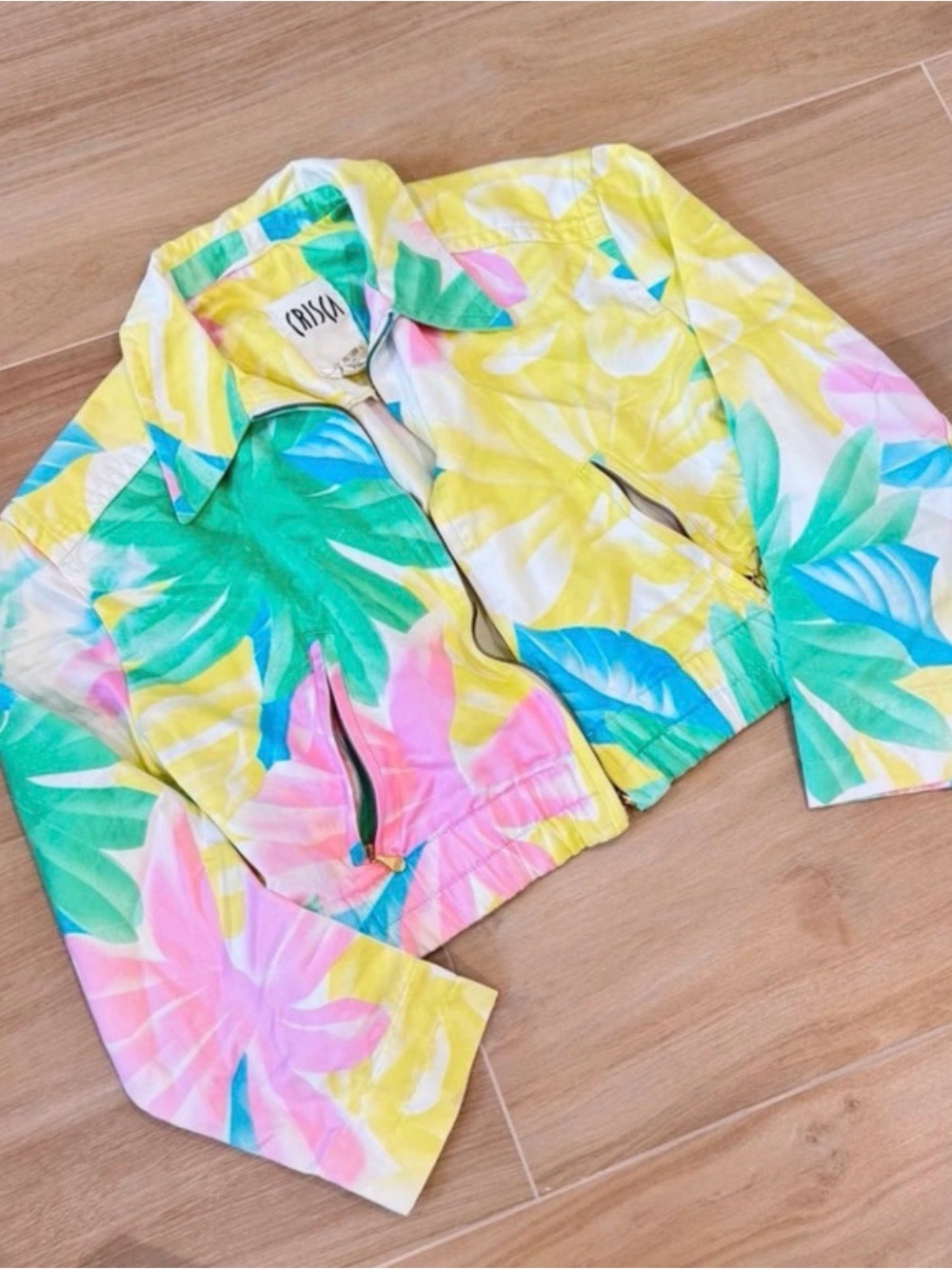Vintage 80s cropped crisca multicolor tropical floral print jacket